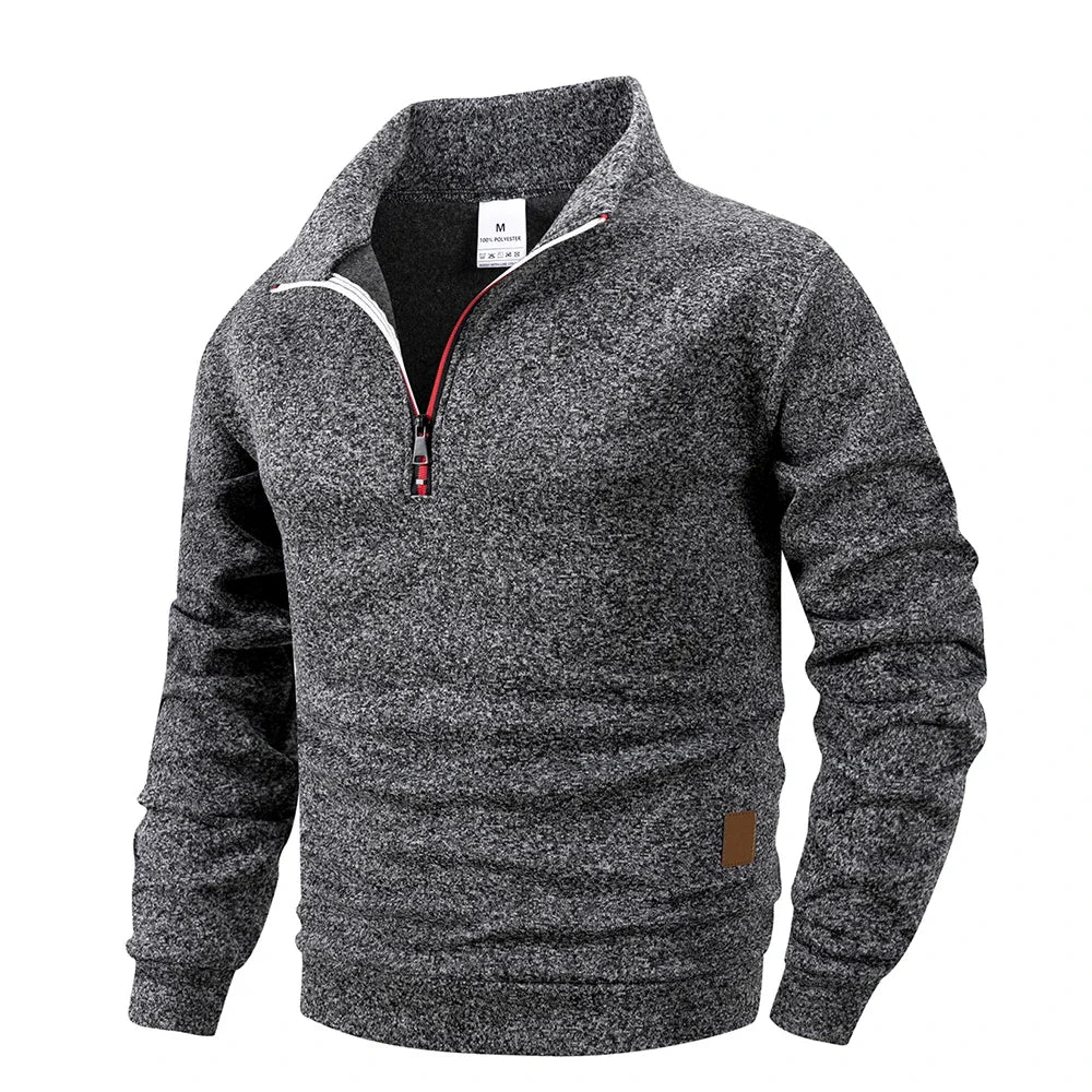 Autumn Men's Stand Collar Pullovers Slim Fit Warm Solid Color Half