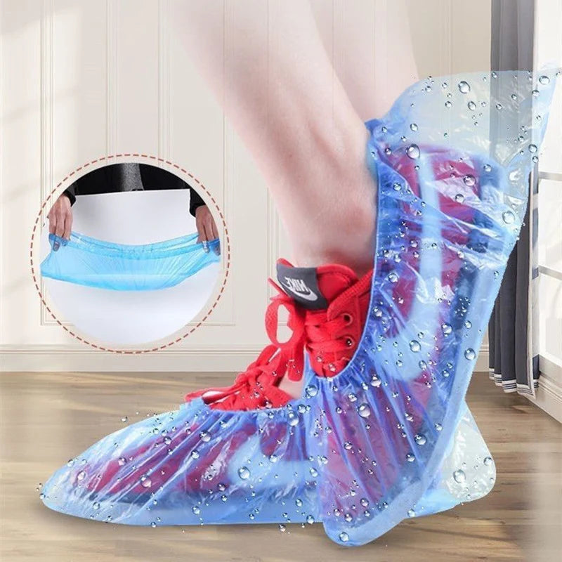 100PCS Portable Waterproof Boot Covers Plastic non-slip Wear