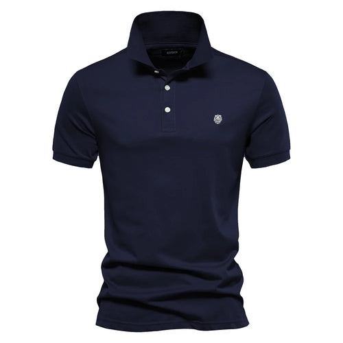 AIOPESON 100% Cotton Embroidery Men's Polo Shirts Solid Color Short