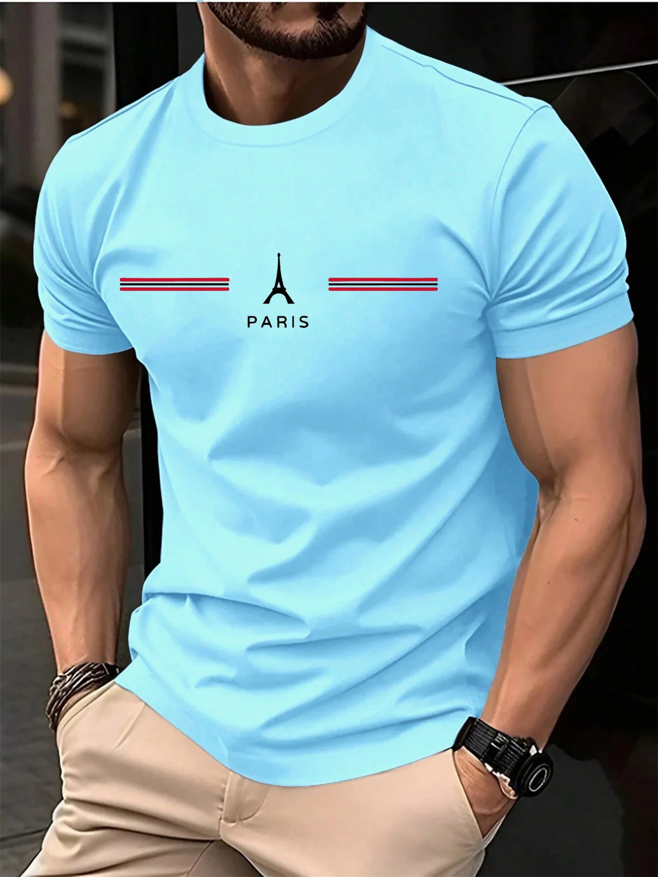 Men's 100% pure cotton summer loose oversized casual Paris letter
