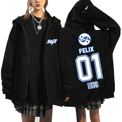 2025 Men's & Women's KPOP KARMA Print Zip-Up Hoodie Fashion Casual