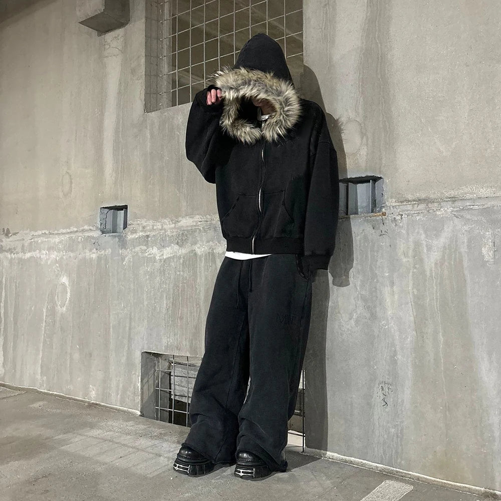 Fluffy Hat Hoodie Solid Color Casual Long Sleeve Hoodie Retro Coat