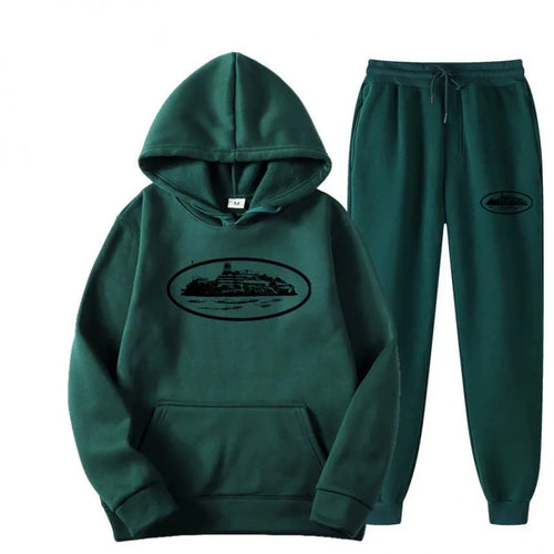 NICE Loose Unisex Fleece-lined Printed Sweatshirt Hoodie Set Devil