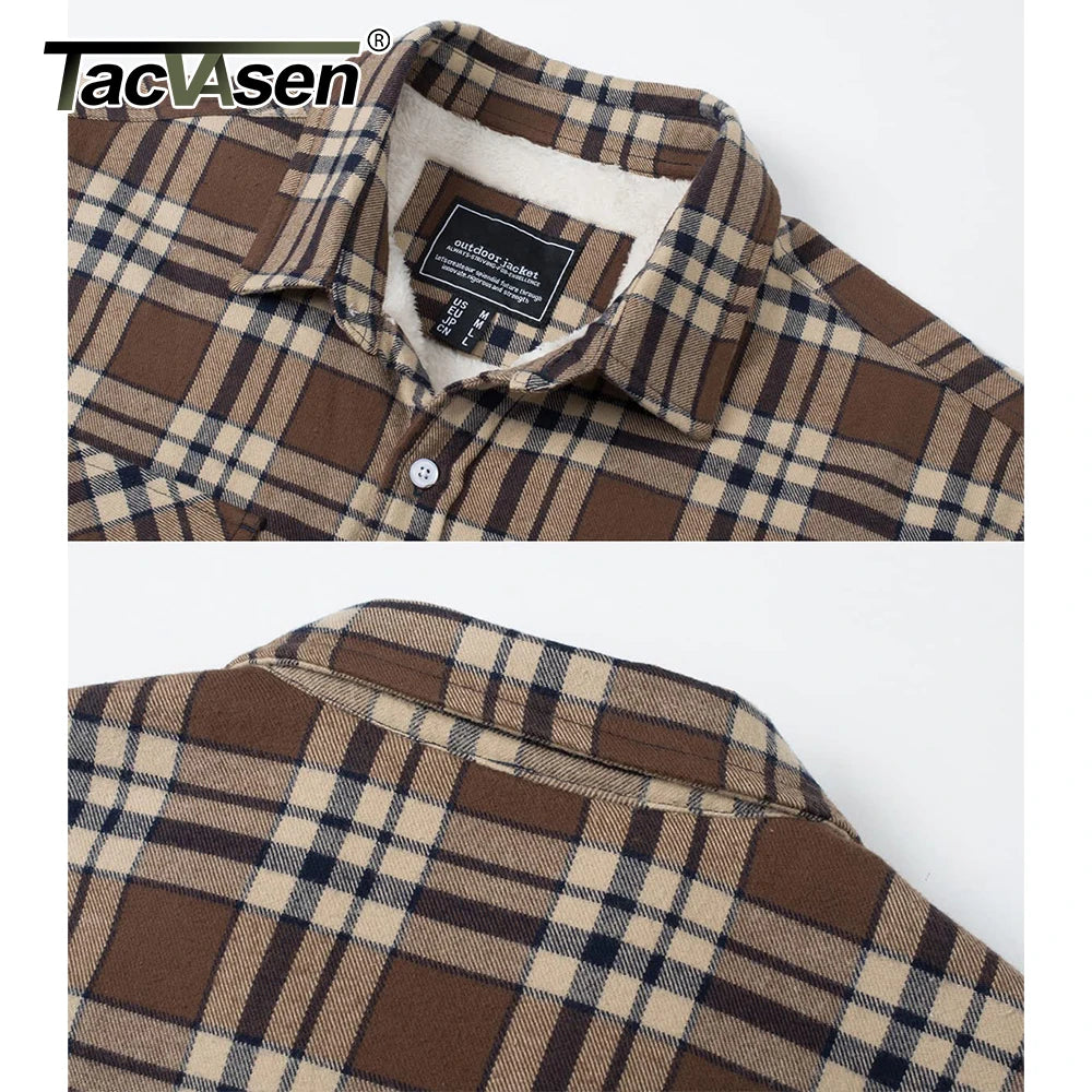 TACVASEN Men's Plaid Flannel Jacket Sherpa Fleece Lined Warm Winter