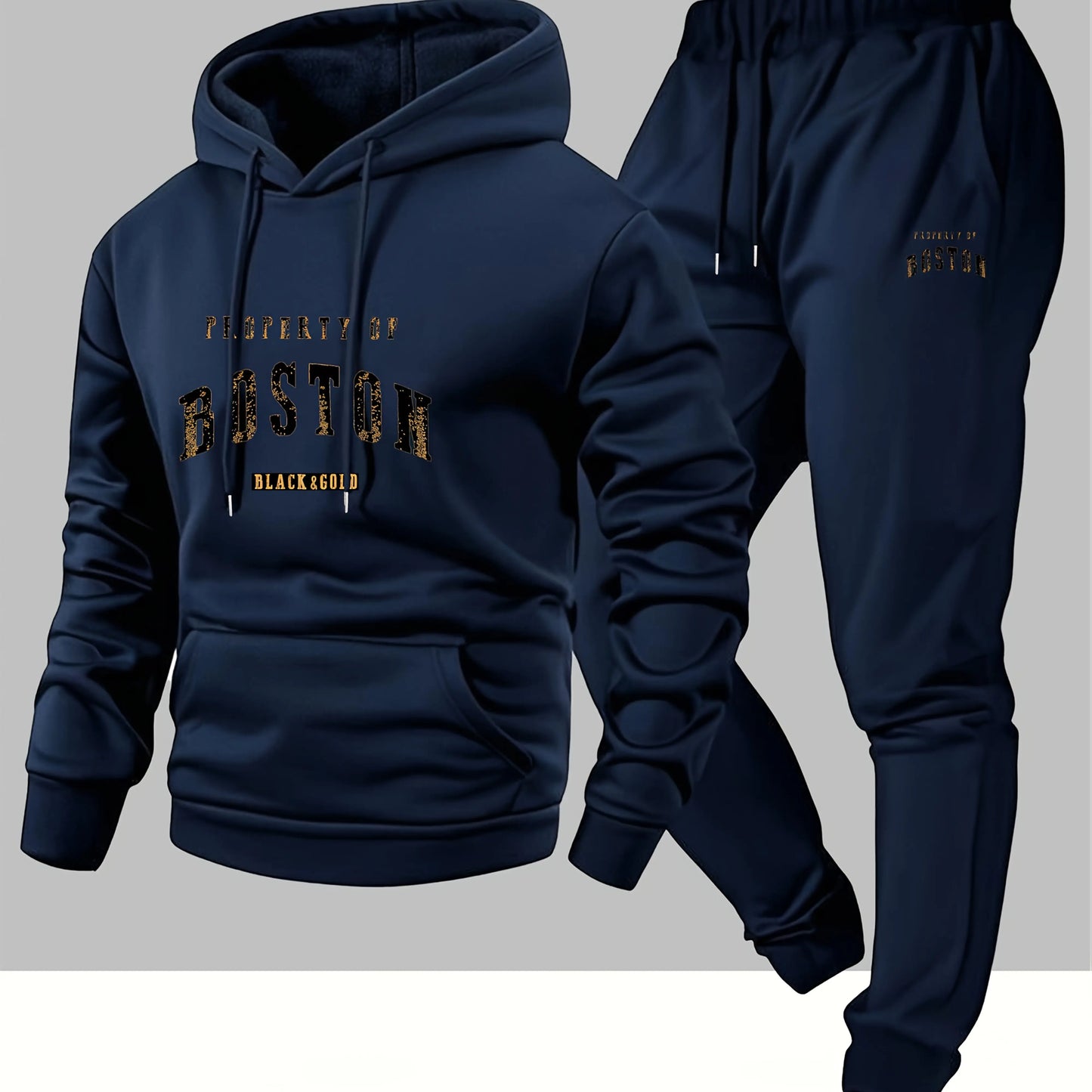 Men's Boston print hooded sweatshirt and sweatpants soft and