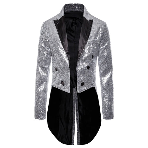Men Shiny Sequin Glitter Embellished Blazer Jacket Men Nightclub Prom