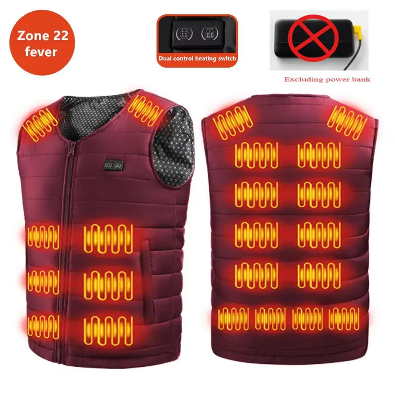 New Winter Unisex V-Neck 22 Zone Heat Resistant Warm Vest Middle-Aged