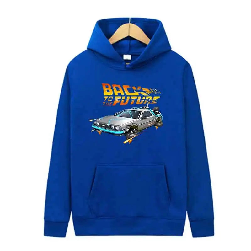 Back To The Future Retro DeLorean Car Print Hoodie Long Sleeve Tops