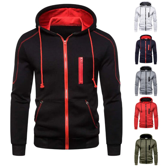 Men's Hoodie Black White Army Green Red Hooded Color Block Fleece Cool