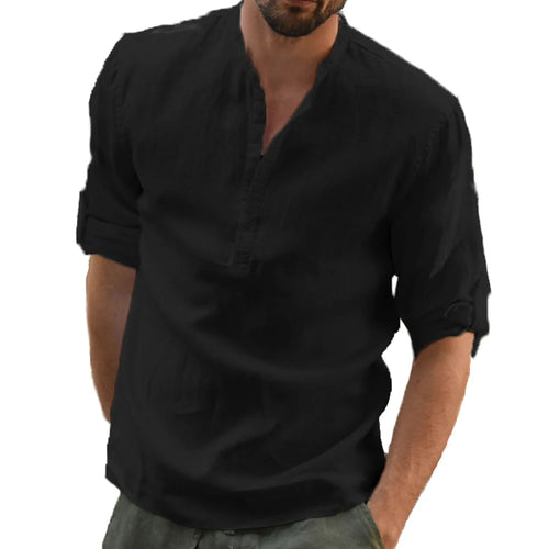 KB New Men's Casual Blouse Cotton Linen Shirt Loose Tops Long Sleeve