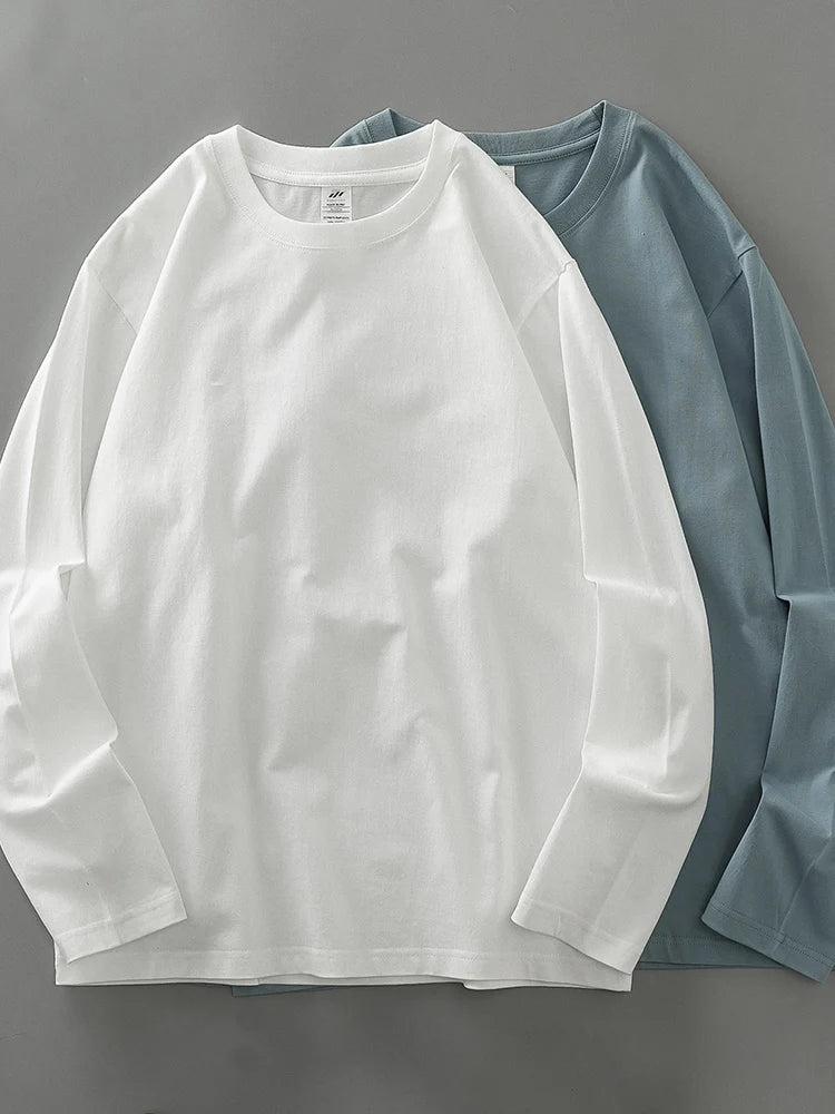 DUKEEN Men's 260G Long Sleeve T Shirts 2025 Spring Pure Cotton Solid