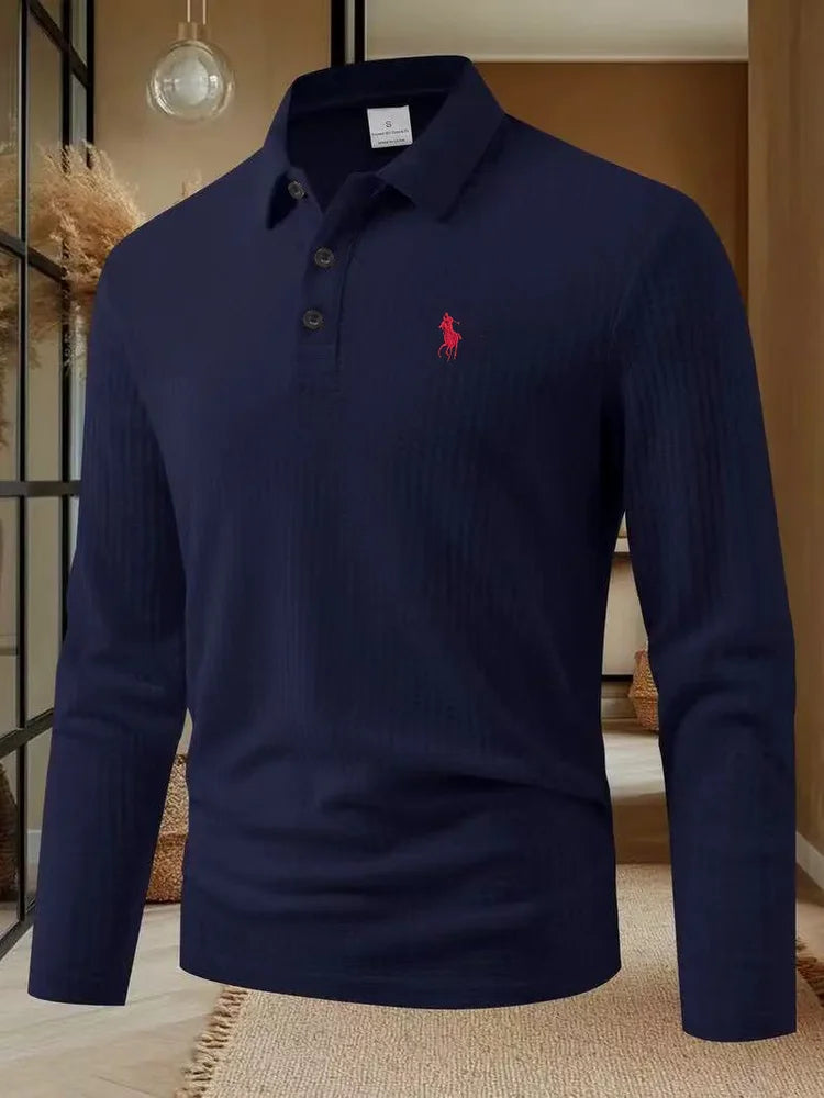 Men's high-end brand exquisite embroidered polo shirt long sleeved