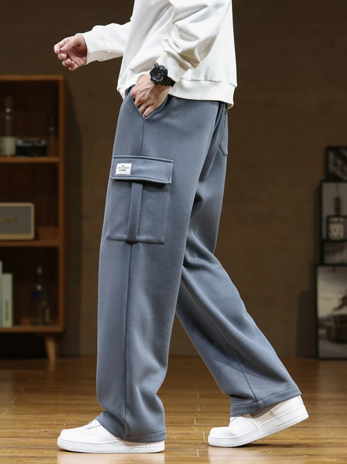 Spring Autumn Multi-Pockets Sweatpants Men Drawstring Waist Sportswear