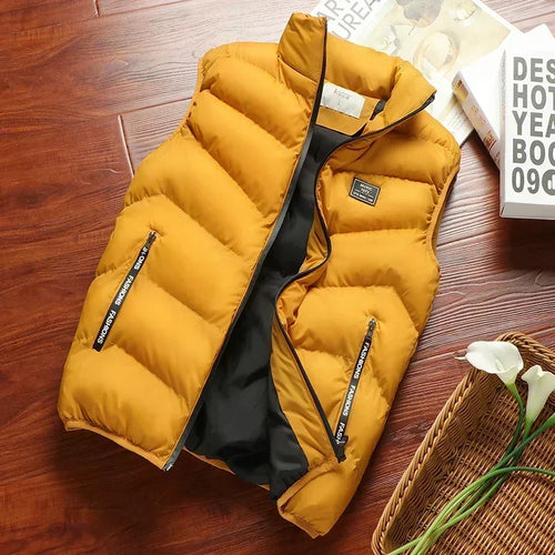 2024 New Puffer Sleeveless Coats Mens Solid Color Down Jacket Winter