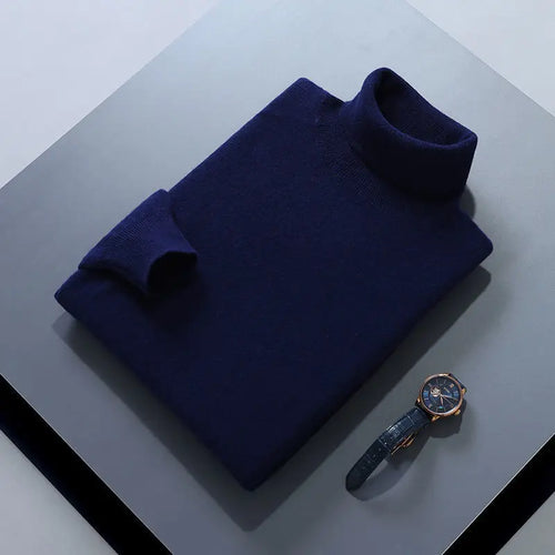 Turtleneck Men Pullover Cashmere Cotton Blend Knitted Sweater 2025