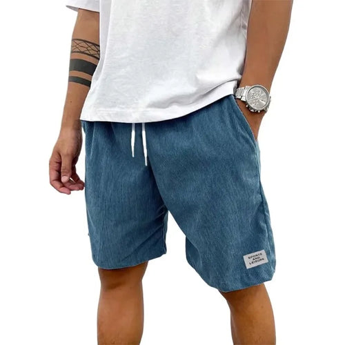 Summer Men's Solid Corduroy Shorts with Drawstring Casual Elastic