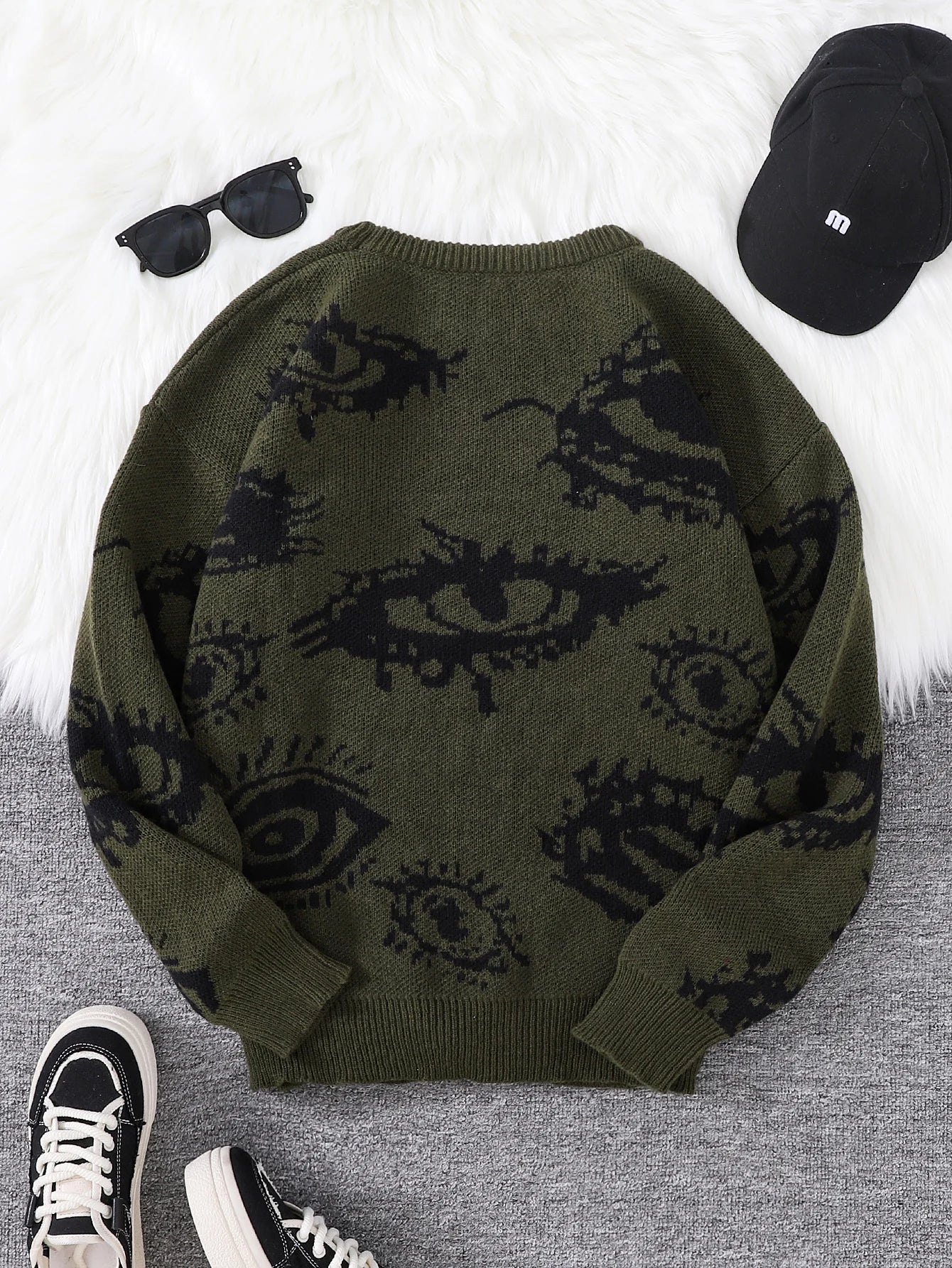 New Popular Autumn and Winter Abstract Eye Jacquard Pattern Pullover