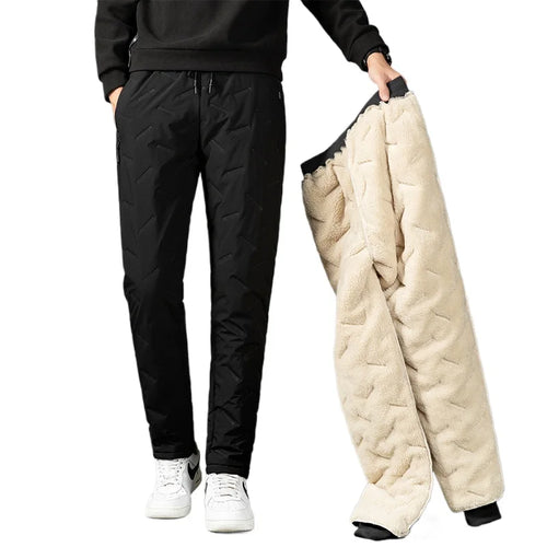 Men Plush Thick Fleece Waterproof Sweatpant Winter Windproof Casual