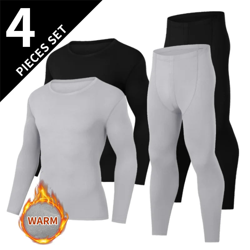 4/2-piece Men's Autumn And Winter Solid Color Round Neck Thermal