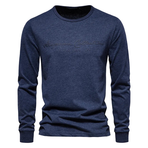 AIOPESON 100% Cotton Long Sleeve Men's T-shirt Solid Color Letter