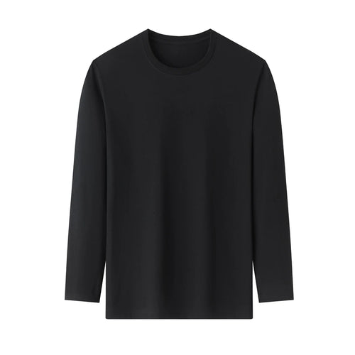 Men's Solid Color Round Neck Cotton Long Sleeved T-shirt Summer