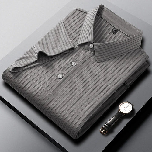 2025 New Men's Casual Fashion Striped Short Sleeved Collar Polo Shirt