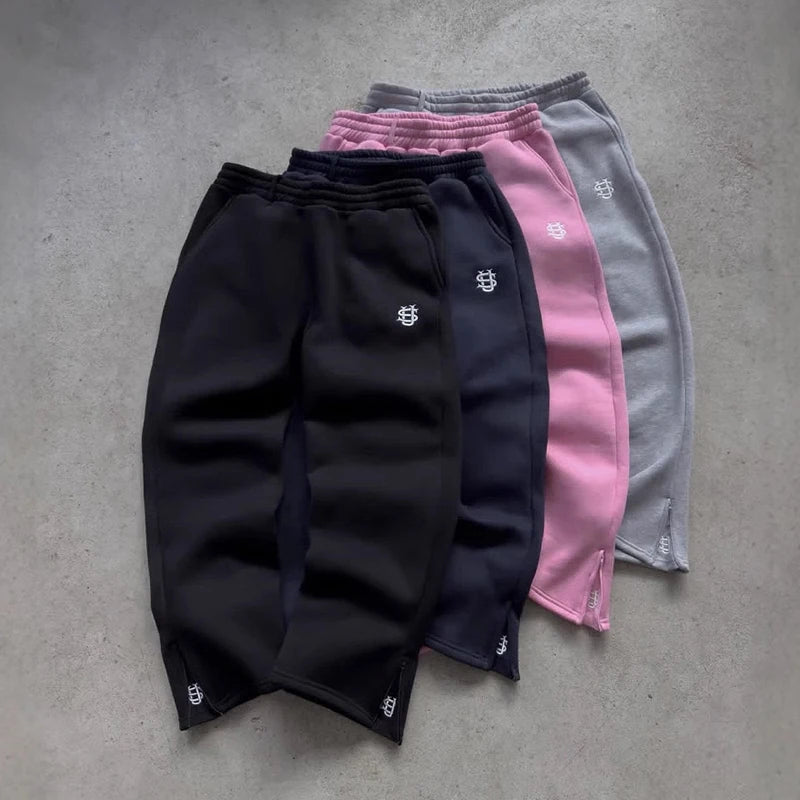 Autumn Drawstring Zipper Sweatpants Solid Color Casual High Street