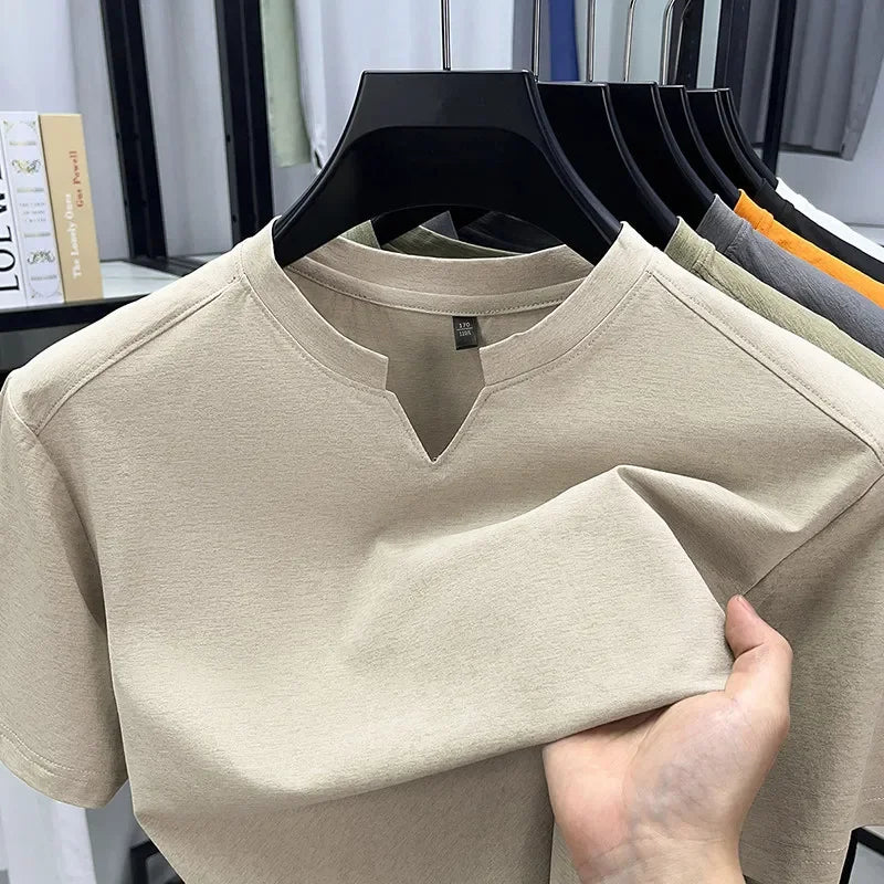 Korean Men's Casual and Fashionable Small V-neck Solid Color Short