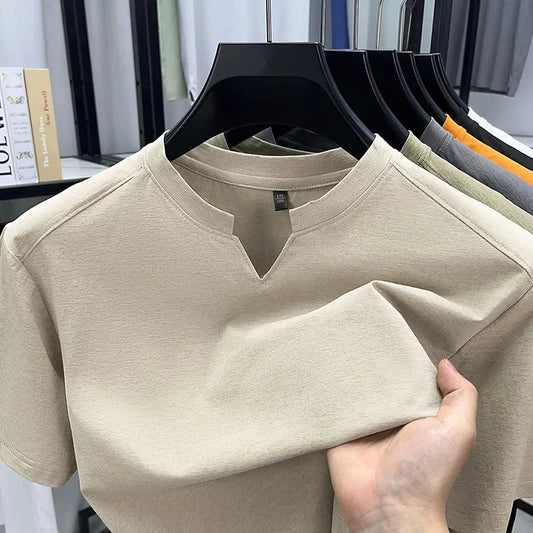 Korean Men's Casual and Fashionable Small V-neck Solid Color Short