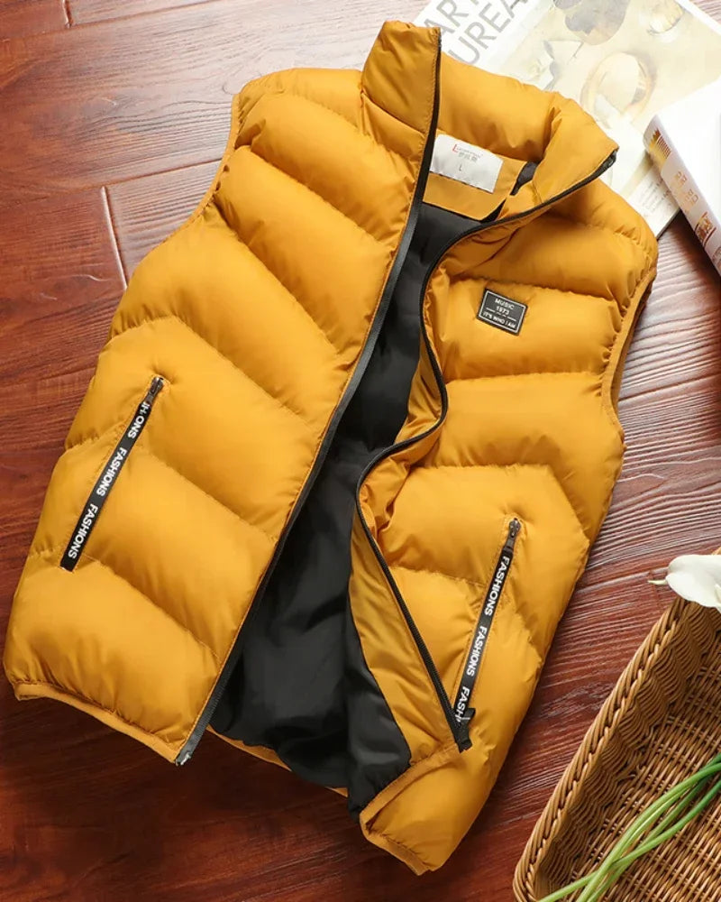 2024 New Puffer Sleeveless Coats Mens Solid Color Down Jacket Winter