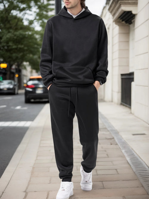 Men's Autumn and Winter Solid Color Hoodie+jogging Pants Two-piece Set