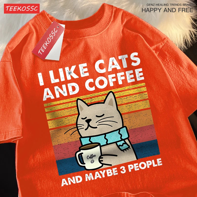 I Like Cats And Coffee Men Women T-Shirt Cotton Tee Clothes Hip Hop