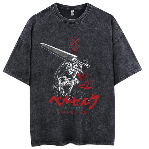 Hip Hop Men Streetwear T-Shirt Retro Vintage Washed Anime Graphic T