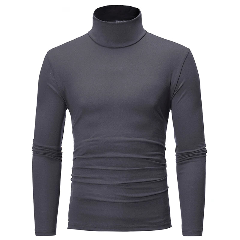 Fashion Men's Casual Slim Fit Basic Turtleneck High Collar Pullover