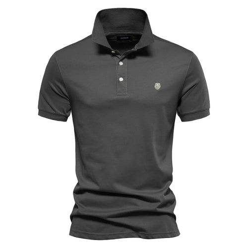 AIOPESON 100% Cotton Embroidery Men's Polo Shirts Solid Color Short