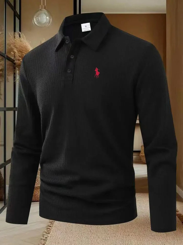 Men's high-end brand exquisite embroidered polo shirt long sleeved