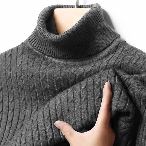 Autumn Men's Ribbed Turtleneck Sweater Warm Fitted Knitted Pullover