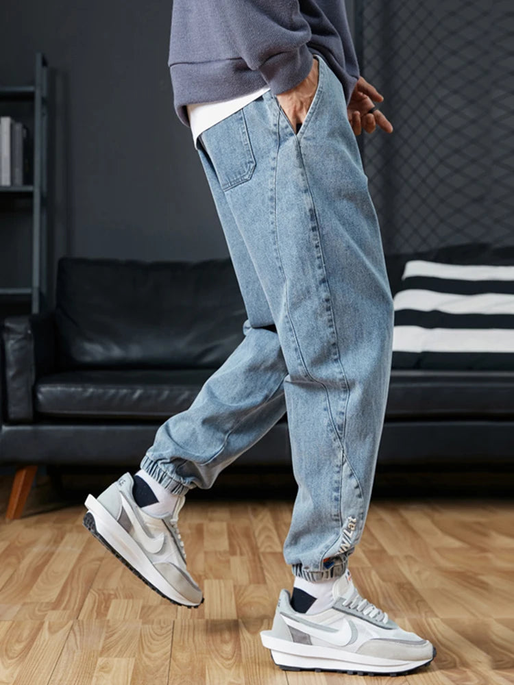 Big Size Men's Jogger Jeans 6XL 7XL 8XL Streetwear Black Blue Casual