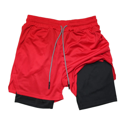 Men's Double Layer Fitness Shorts Men Fitness Gym Training 2 in 1