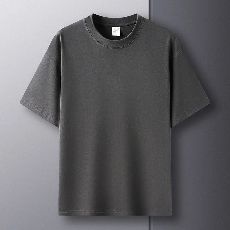 100% Pure Cotton Summer High-end Brand Men's Short Sleeve Round Neck