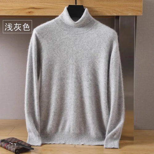 Men's 100% pure Mink velvet Cashmere Sweater High Lapels Pullovers