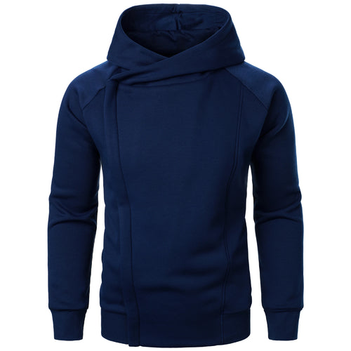 Autumn winter men's solid color hooded top Long sleeve side zipper