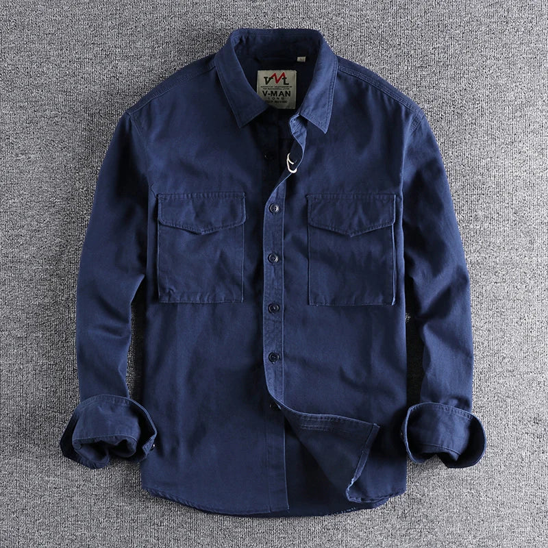 Autumn new 204 khaki retro wash solid color work shirt men's