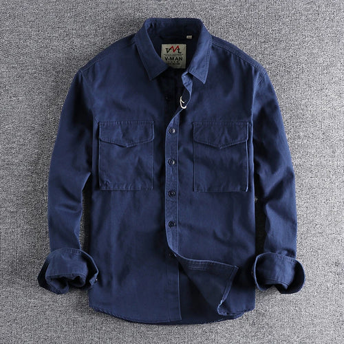 Autumn new 204 khaki retro wash solid color work shirt men's
