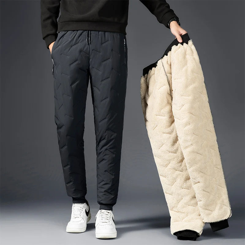 Men Plush Thick Fleece Waterproof Sweatpant Winter Windproof Casual