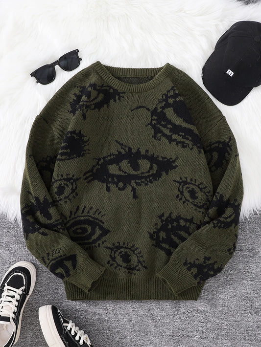 New Popular Autumn and Winter Abstract Eye Jacquard Pattern Pullover