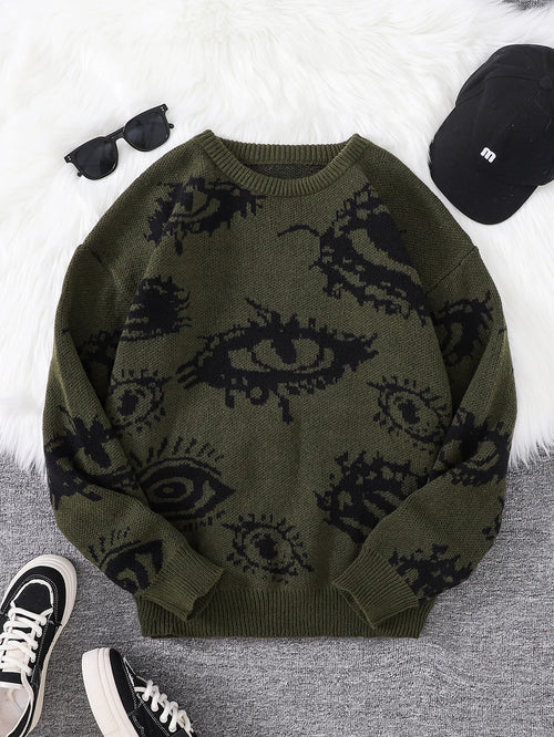 New Popular Autumn and Winter Abstract Eye Jacquard Pattern Pullover
