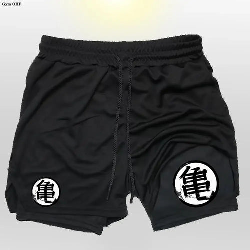Goku Anime Running Shorts Men Fitness Gym Training 2 in 1 Sports