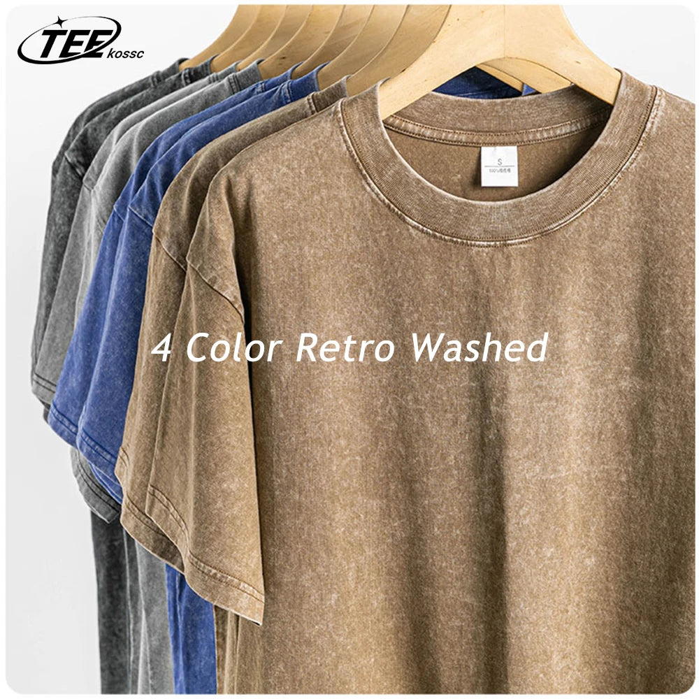 Couple Washed Retro 230g Heavy Duty Cotton Short Sleeved T-shirts