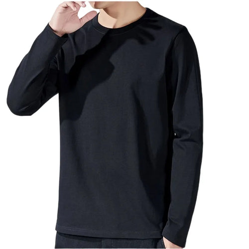 T Shirt For Men Cotton Long Sleeve T-shirts Solid Color Men's Clothing